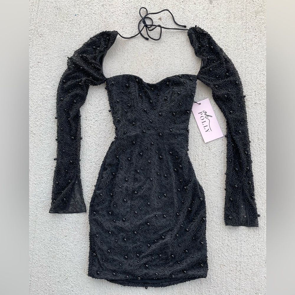 Oh Polly Black Beaded Mini Dress